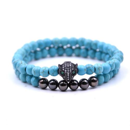 Fashion Leopard Bracelet With 6MM Beads Bracelet For Men Jewelry