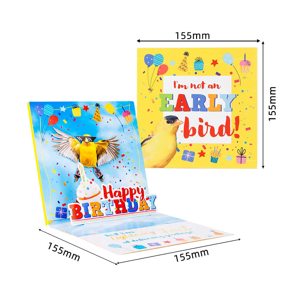 Funny 3D Birthday Pop-Up Card with Moving Bird