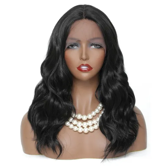 X-TRESS natural black short bob Synthetic Lace Wig For Black Women Soft Middle Part Medium Length Body Wave Lace front Wigs