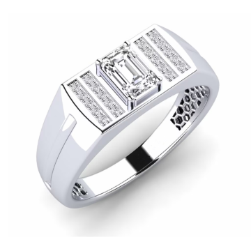 18k White Gold Emerald Gupitin ang Band ng Pavé Men