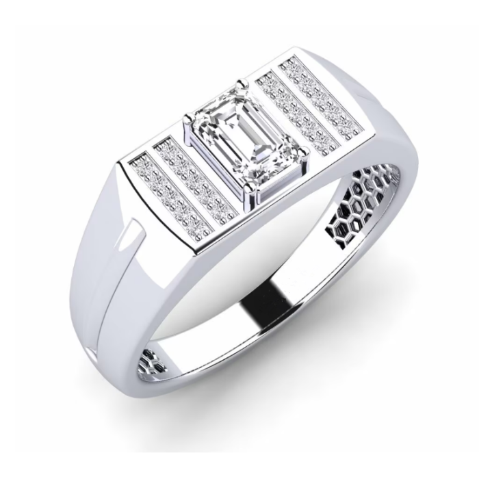 18k White Gold Emerald Gupitin ang Band ng Pavé Men