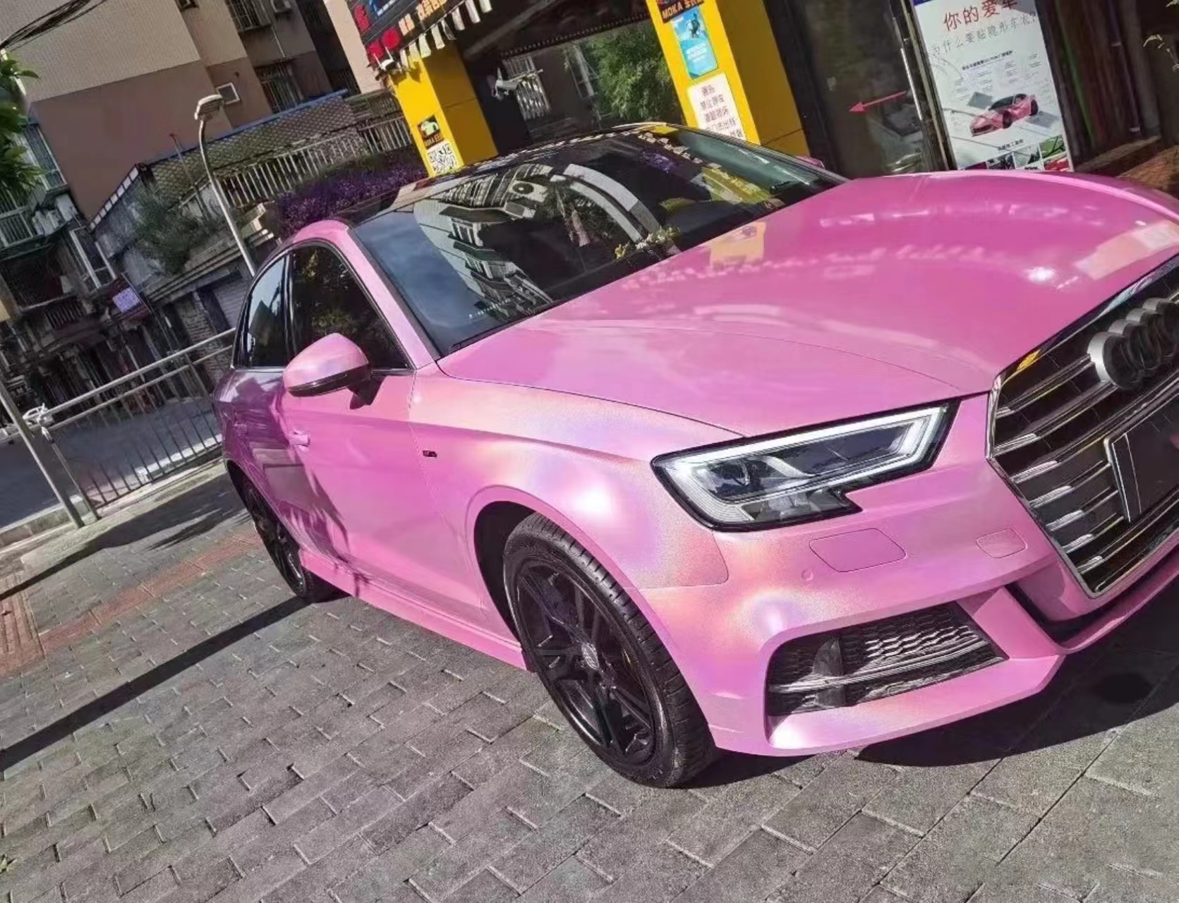 Vinilo de automóvil láser holográfico rosa mascota