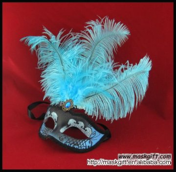 High quality party suppliers light blue/silver Feather festive mask