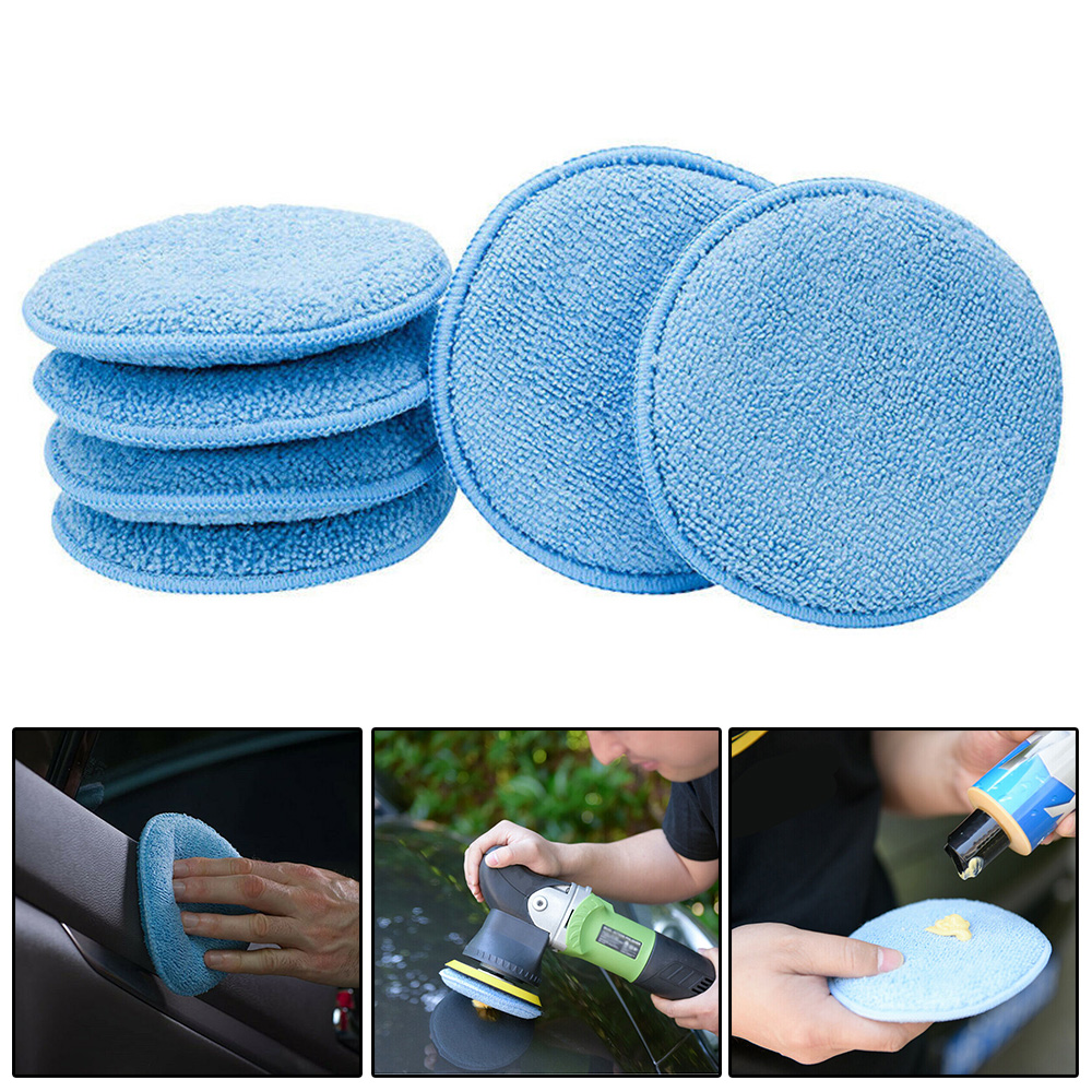 24PCS 5inch Car Waxing Sponge Blue Round Applicator Easy Cleaning Leather Polish Pad Foam Microfiber Universal Washable Reusable