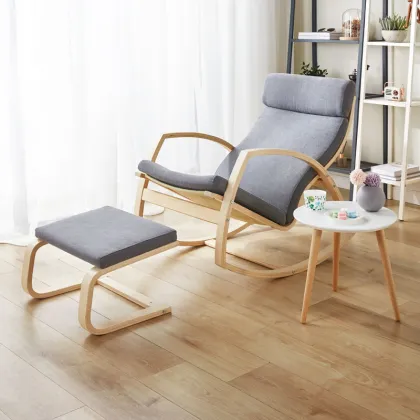 Linsy Bentwood Leisure Single Seater Beige Fabric Rocking Chair