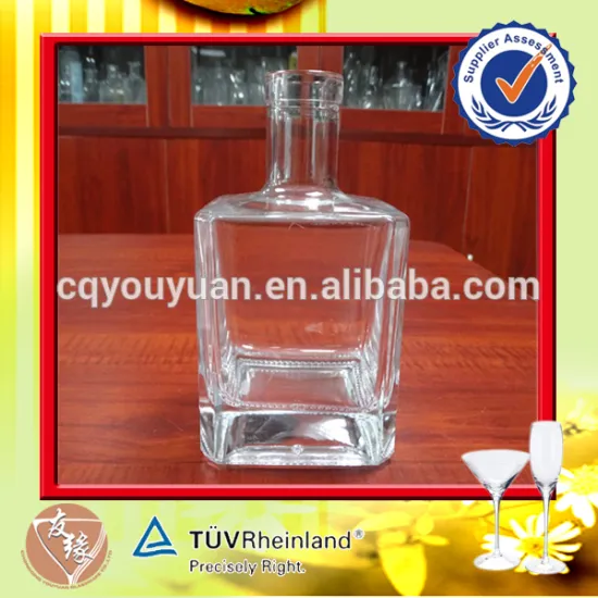 China OEM ODM high end cork square shaped 500ml custom made empty vodka glass bottles