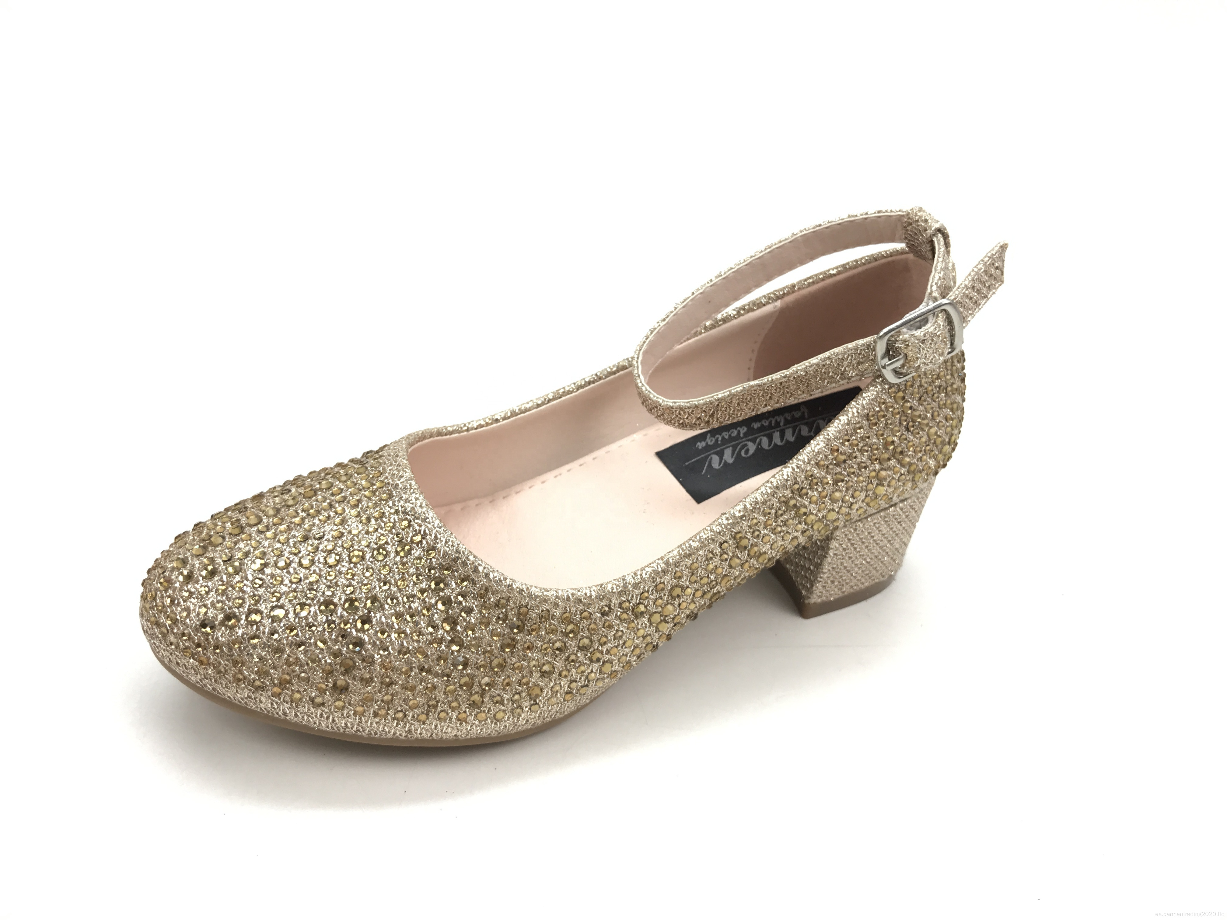 Zapatos de diamantes de imitación de moda Material superior de brillo de tacón bajo