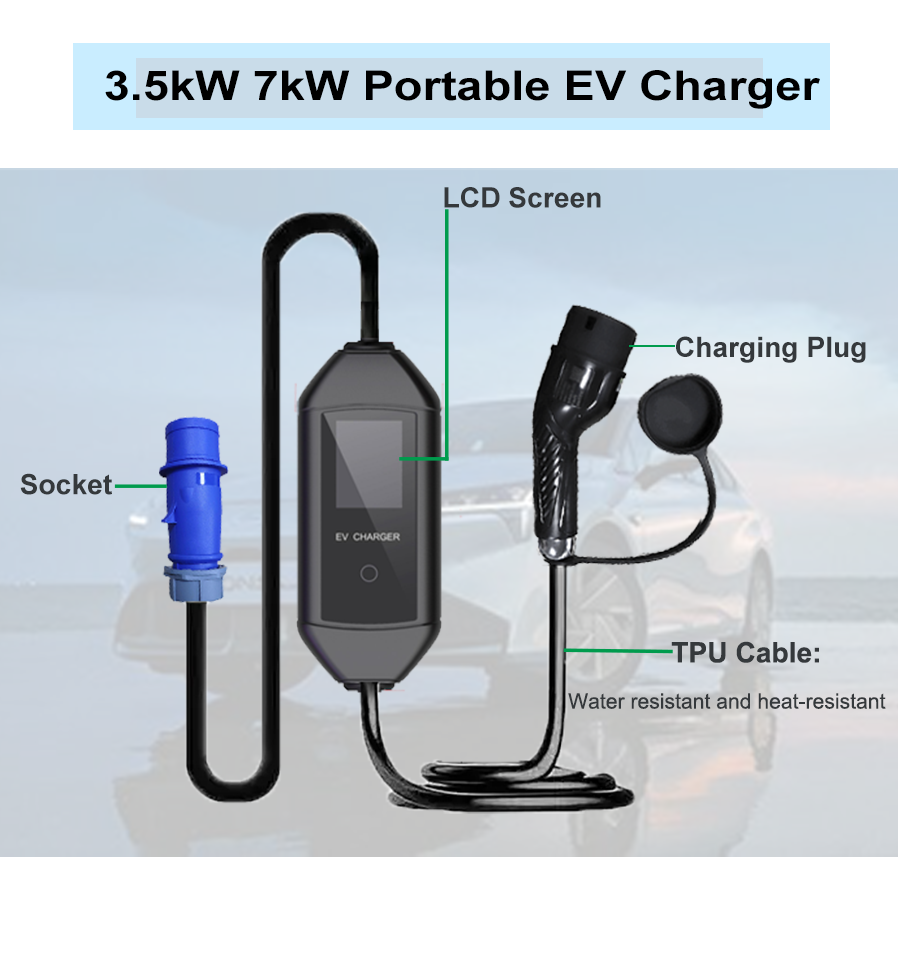 3.5KW 7KW पोर्टेबल सिंगल फेज एसी कार चार्जर
