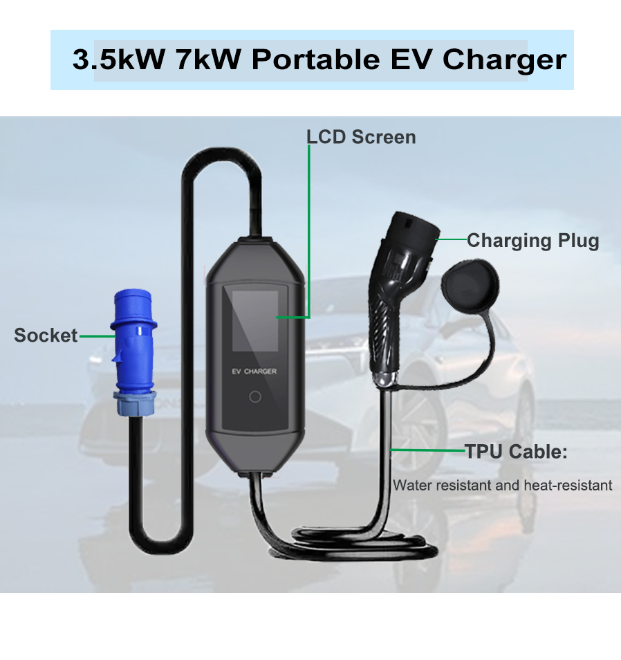 Chargeur de voiture AC portable de 3,5 kW 7kw