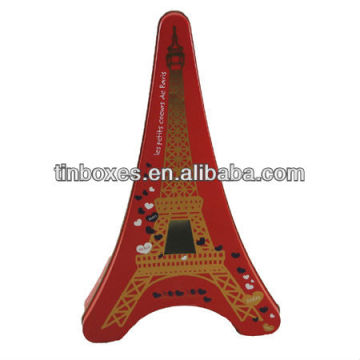 Red France Eiffel Tower shape chocolate tin box