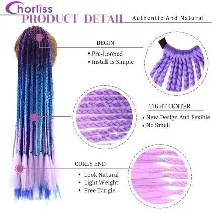 2020 New  Ombre Long Ponytail Wig With Rubber Band Hair Ring Chignon Crochet Braid Hair Rainbow Synthetic Hair Extension Kids