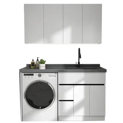 Integrated Solid Wood Washing Cabinet with Basin and Cylinder Washing Machine