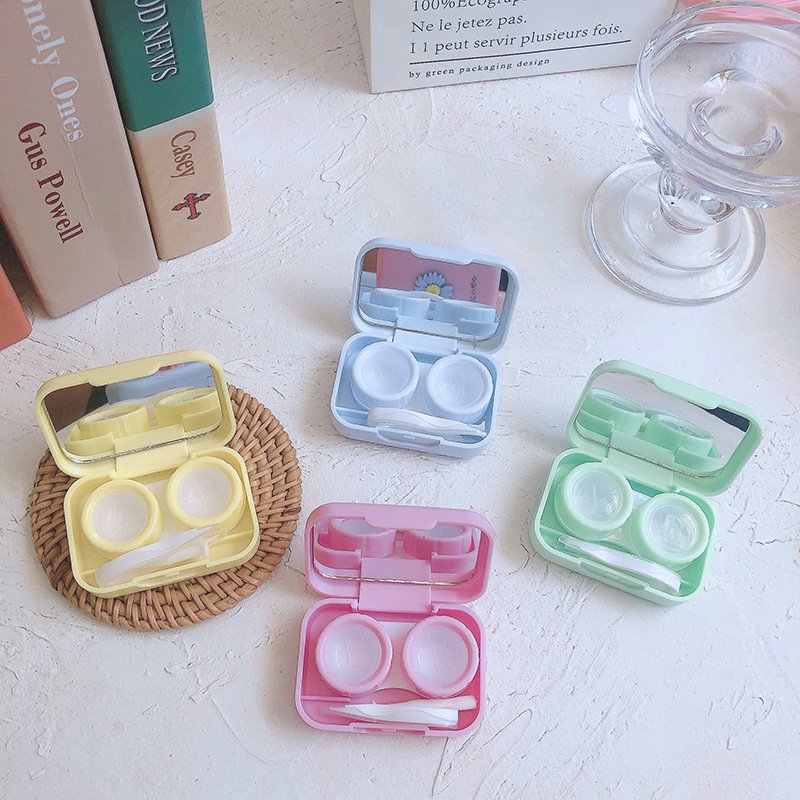Contact Lenses for Eyes Daisy Contact Lens Case Mini Acrylic Square Lovely Container Box Bag Travel Kit Box with Mirror
