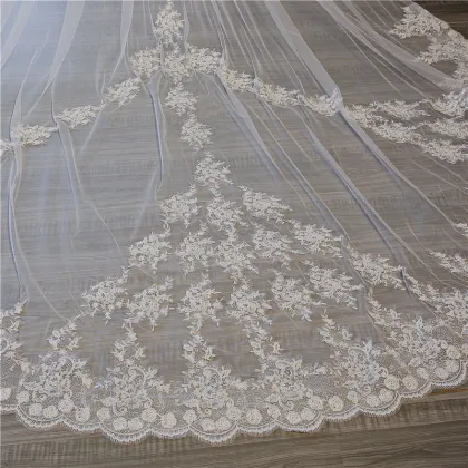 Wholesale Luxury White Wedding Veil - Two Layer Lace Cathedral Bridal Veil