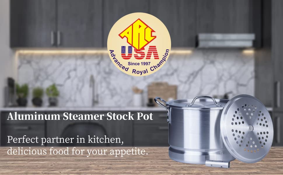 ARC USA Aluminum Tamale Steamer Pot Stock Pot with Steamer Rack & Steamer  Tube Silver 12 Quart