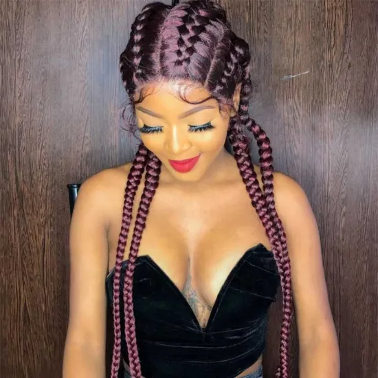 Cheap Braid hair wig synthetic hair wigs wholesale four long box braided twist lace wigs for black women