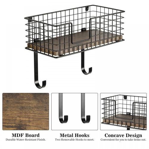 Suporte de ferro de montagem na parede com cesta de armazenamento