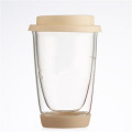 Copo de vidro térmico de parede dupla copo de café reutilizável com tampa de silicone