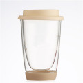 Double Wall Thermo Glass Cup แก้วกาแฟแบบใช้ซ้ำได้พร้อมฝาปิดซิลิโคน