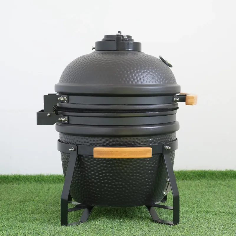 Black 16-Inch Kamado Grill with Cast Iron Top Vent