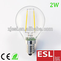 2016 new product hot selling! g45 led bulb 2w e14 220v-240vled filament bulb light with CE&RoHS 2Years Warantty 3000k