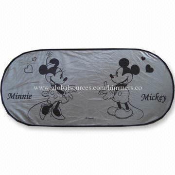 Car Sunshade with Silkscreen Printing, Suitable for Front Window, Made of Silver-coated Nylon