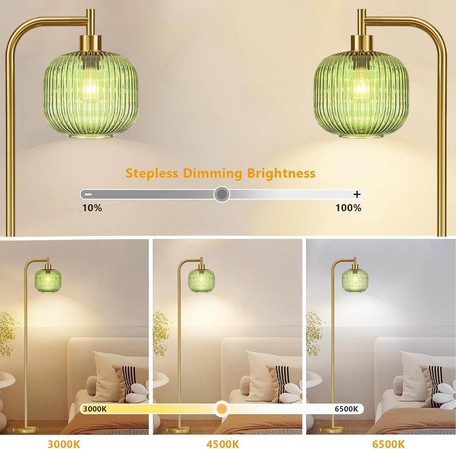 F241207 Green striped glass shade LED bulb floor lamp (5)