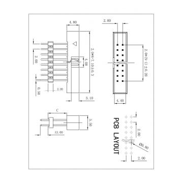 2.00mm(.079") Pitch Shrouded Box Header DIP 180° type H=4.8 Add Housing