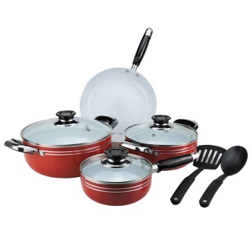 Vendita calda: set di pentole in ceramica in alluminio rosso a 9 pezzi con utensili - Nuevo Produro