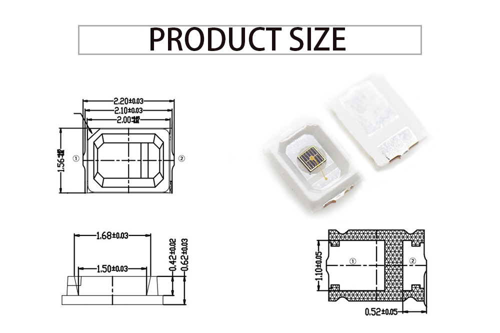 Size of 2016IRC-85L14I100 2016 SMD LED IR 850nm LED IR Infrared LED emitter