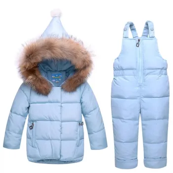 Kids Winter Snowsuit with Raccoon Collar and Fur Trim