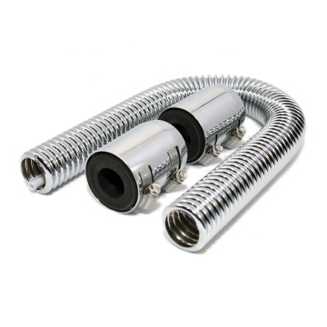 24 Inch Chrome Polished Stainless Steel Flexible Coolant Radiator Water Hose Kit
