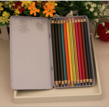 round striped double color pencil /mixed coloring pencils/metal tin pencil box / senior double coloring pencil
