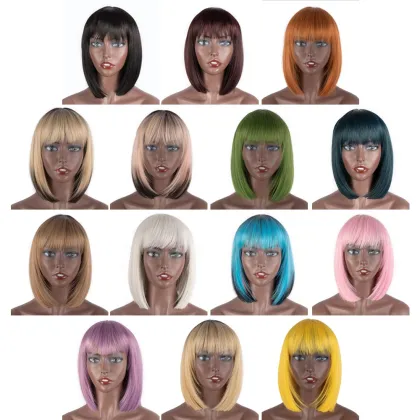 Rebecca Black Woman Classic Colored Bob Short Synthetic Wig Heat Resistant Fiber Straight Bob Wig With bangs