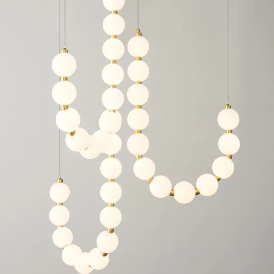 Creative White Acrylic Dining Pendant Lamp with Pearl Design: A Luxurious, Minimalist Addition to Your Villa Duplex Staircase