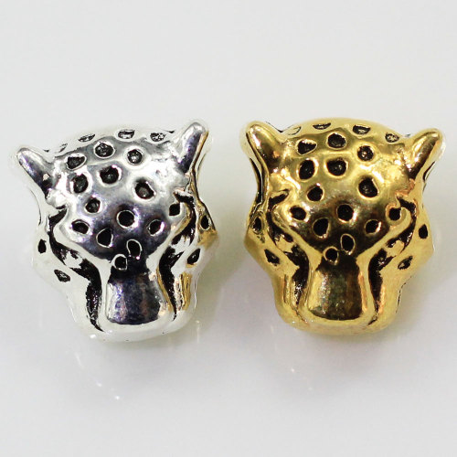 High Quality Alloy 12mm Animal Leopard Head Beads European Spacer Big Hole Beads Charms For Handmade Bracelet Jewelry Making