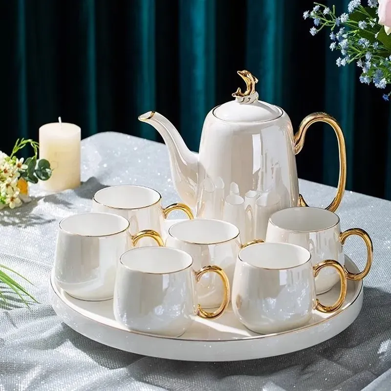 Nordic Phnom Penh Ceramic Coffee Tea Set with Tray