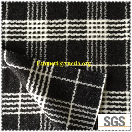 Black white color window pane design jacquard knit boiled Woolen Fabric, Woollen Cloth Fabric, Wool Cloth Fabric