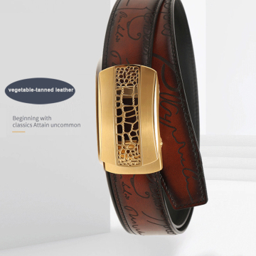 Men's High-End Business Vegetable-Tanned Leather Belt with Automatic Buckle