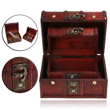 2Pcs Vintage Wooden Case Jewelry Storage Box Small Treasure Chest Wood Crate Case Home Storage Boxes