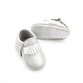 Silver Newborn Baby Leather Unisex Moccasins