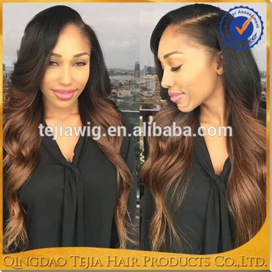 Natural looking best quality virgin brazilian human hair high density ombre lace front wig