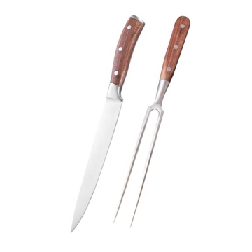 JHY High-Quality Wooden Handle BBQ Cutting Knife and Carving Fork Set: Perfect Tools for Your Outdoor Cooking Needs
