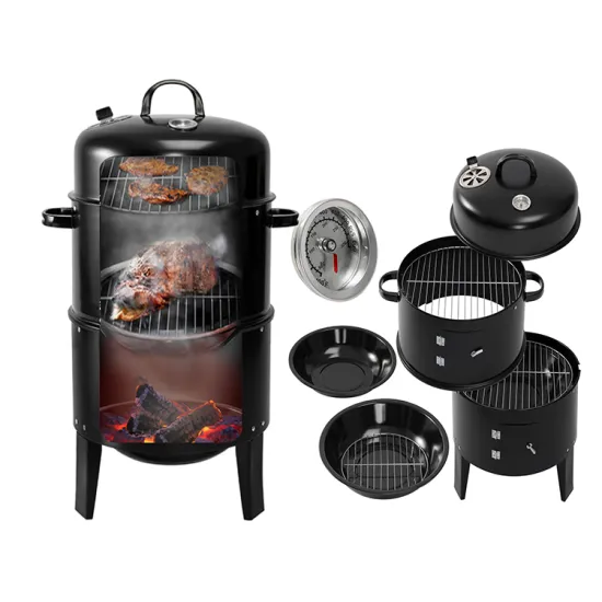 Smokeless Outdoor Camping BBQ Grill: A 3-in-1 3-Layer Vertical Barrel Charcoal Barbecue Smoker Grill