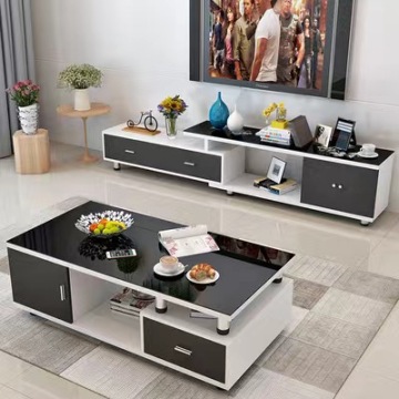 Modern Simple Nordic Small Apartment Living Room Furniture: Coffee Telescopic Glass Table & TV Cabinet Combo