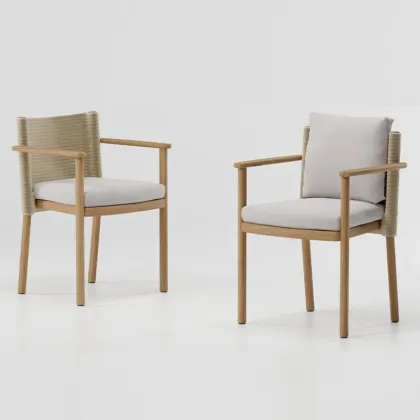 Teak Rope Weave Patio Garden Dining Chair - All-Weather Outdoor Furniture