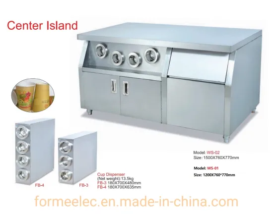 Kitchen Equipment Burger Devices 3 Cup Dispenser 4 Cup Dispenser Working Center Island