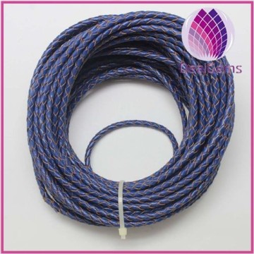 wholesale high quality blue color 3.0mm braided real leather cord for bracelet