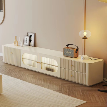 Simple Modern French Style Cream TV Stand with Coffee Table and Storage Cabinets - Milk White