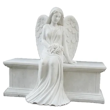 JK White Marble Small Child Headstone - Baby Angel Tombstone